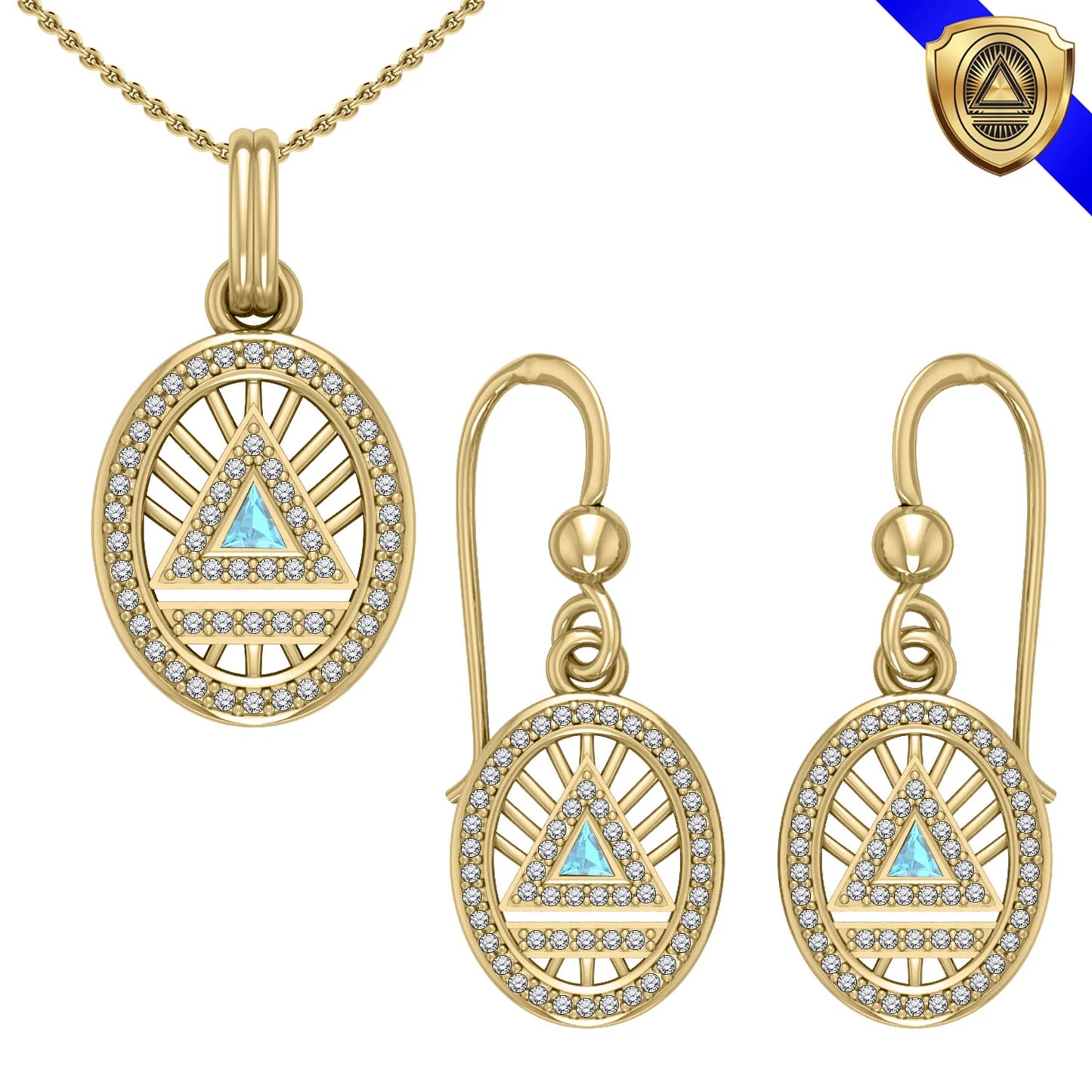 Women's Elegant System Symbol Pendant and Earring Set (Gold Plate)