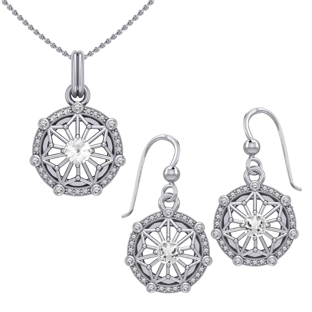 Women's Elegant Circle Symbol Pendant and Earring Set (Silver)