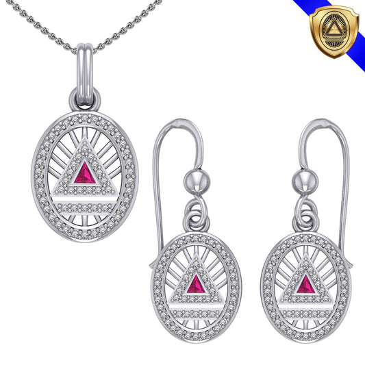 Women's Elegant System Symbol Pendant and Earring Set (Silver)