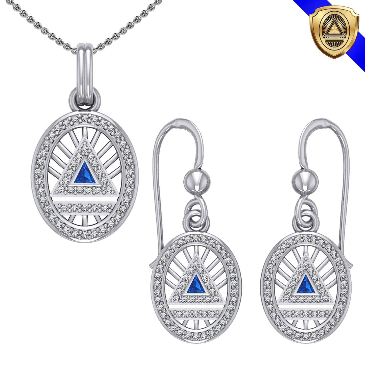 Women's Elegant System Symbol Pendant and Earring Set (Silver)