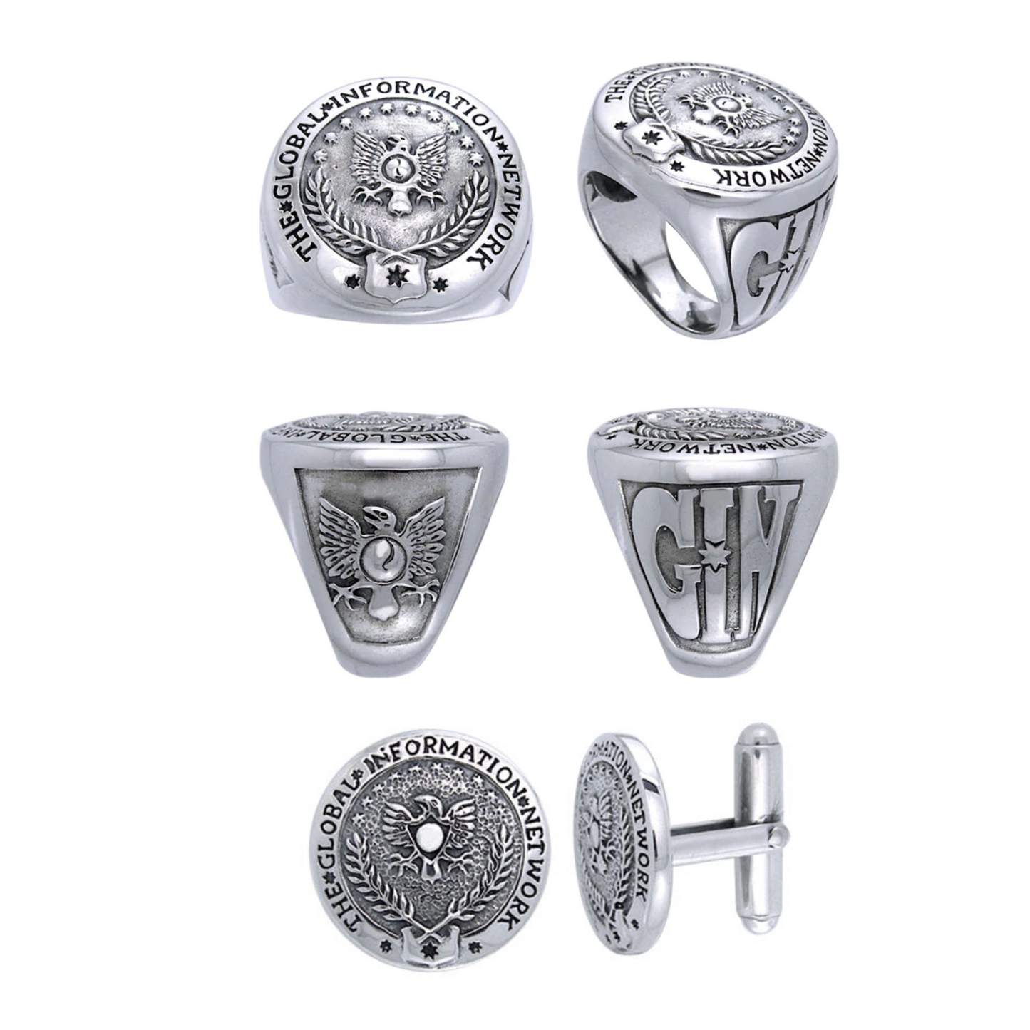 Men's GIN Super Ring and Cufflinks Set (Silver)