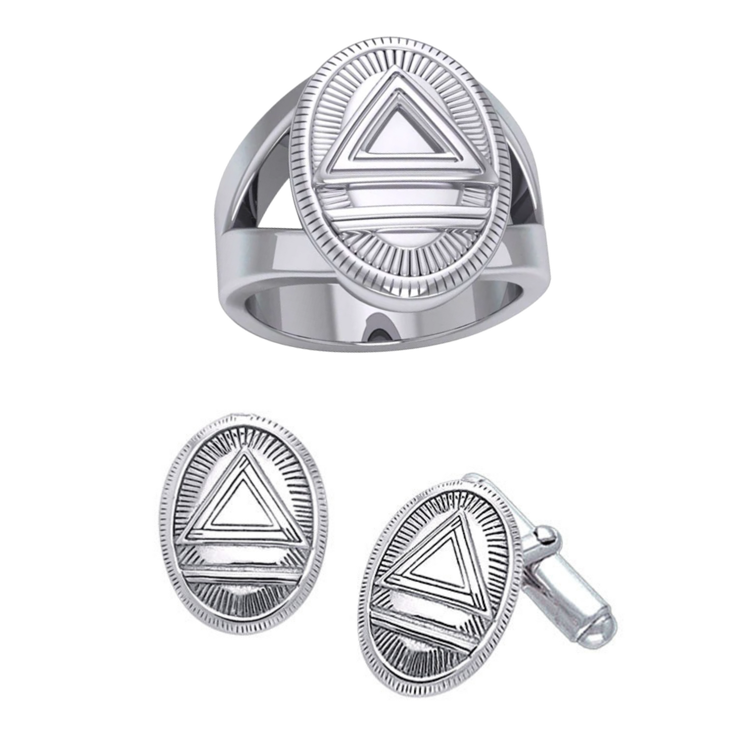 Men's System Ring and Cufflinks Set (Silver)