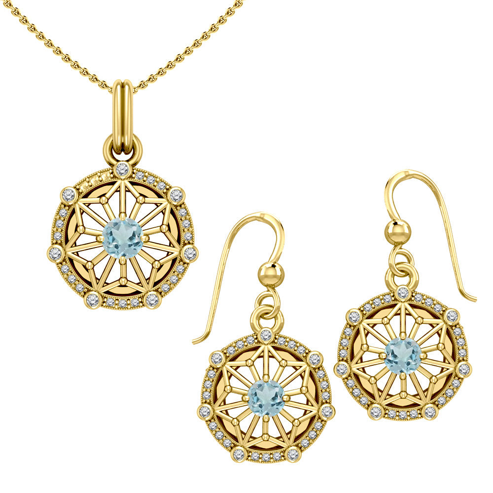 Women's Elegant Circle Symbol Pendant and Earring Set (Gold Plate)